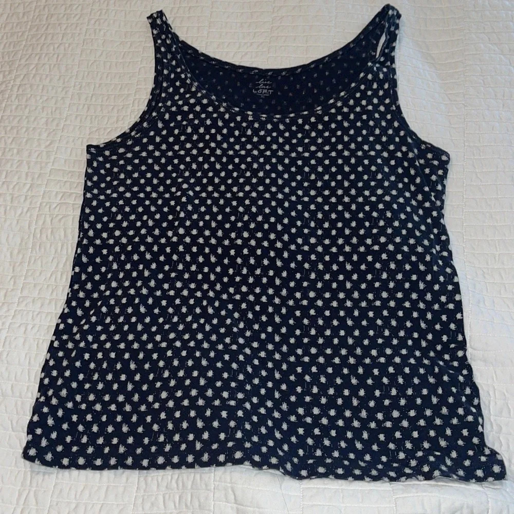 Ann Taylor Loft blue and white polka dot cotton tank size XL